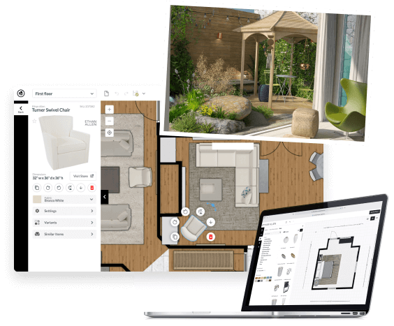 Screenshots showing Floorplanner's 3D platform interface for retail design