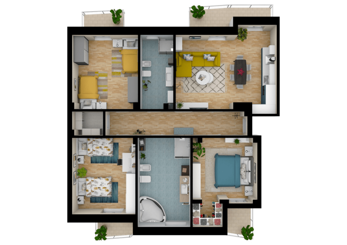 3D top view floor plan example 2 by Floorplanner